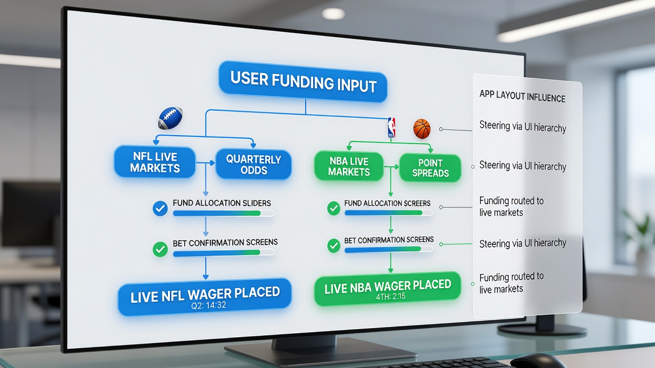 Close-up of app layout elements guiding users from live NBA odds to deposit screens