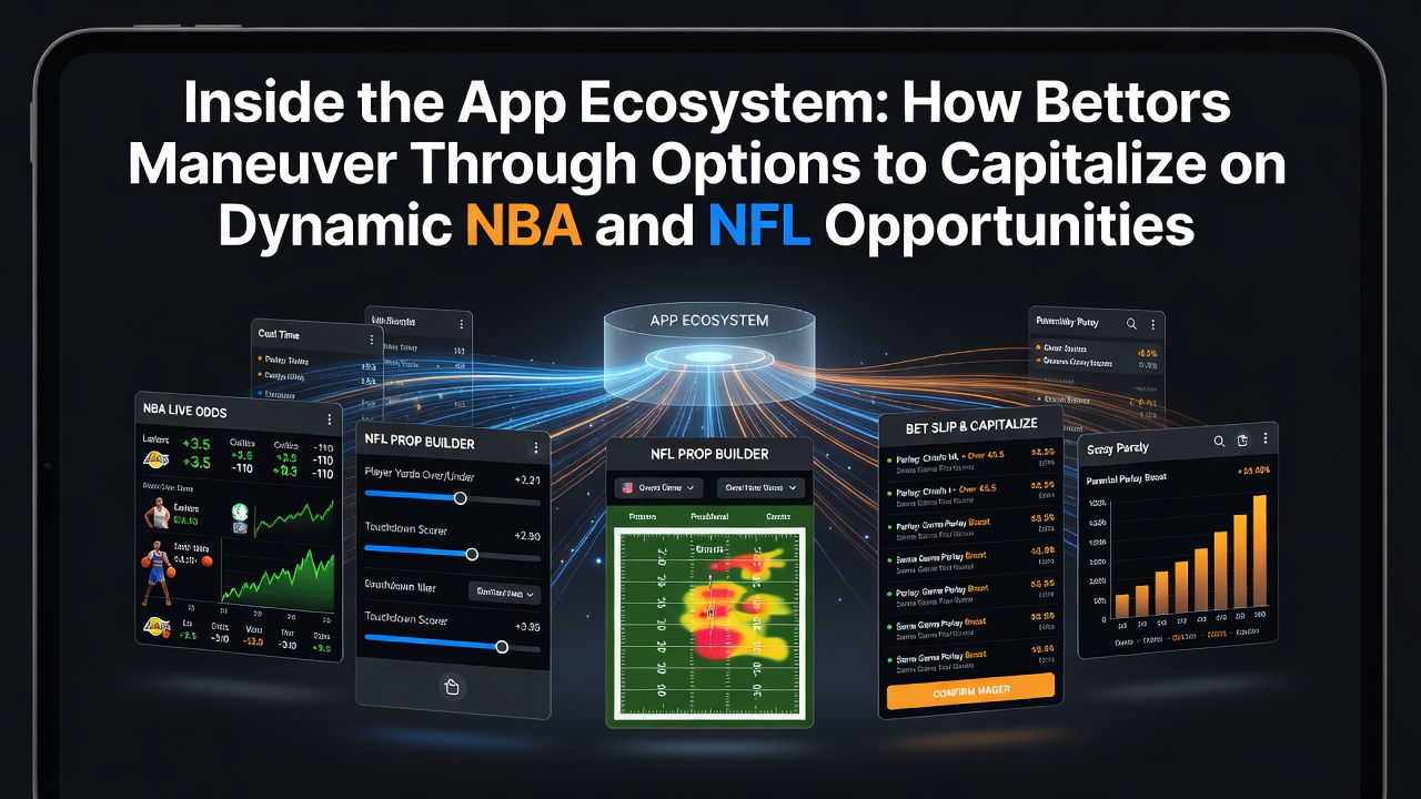 Bettors navigating mobile app interfaces for NBA and NFL betting markets