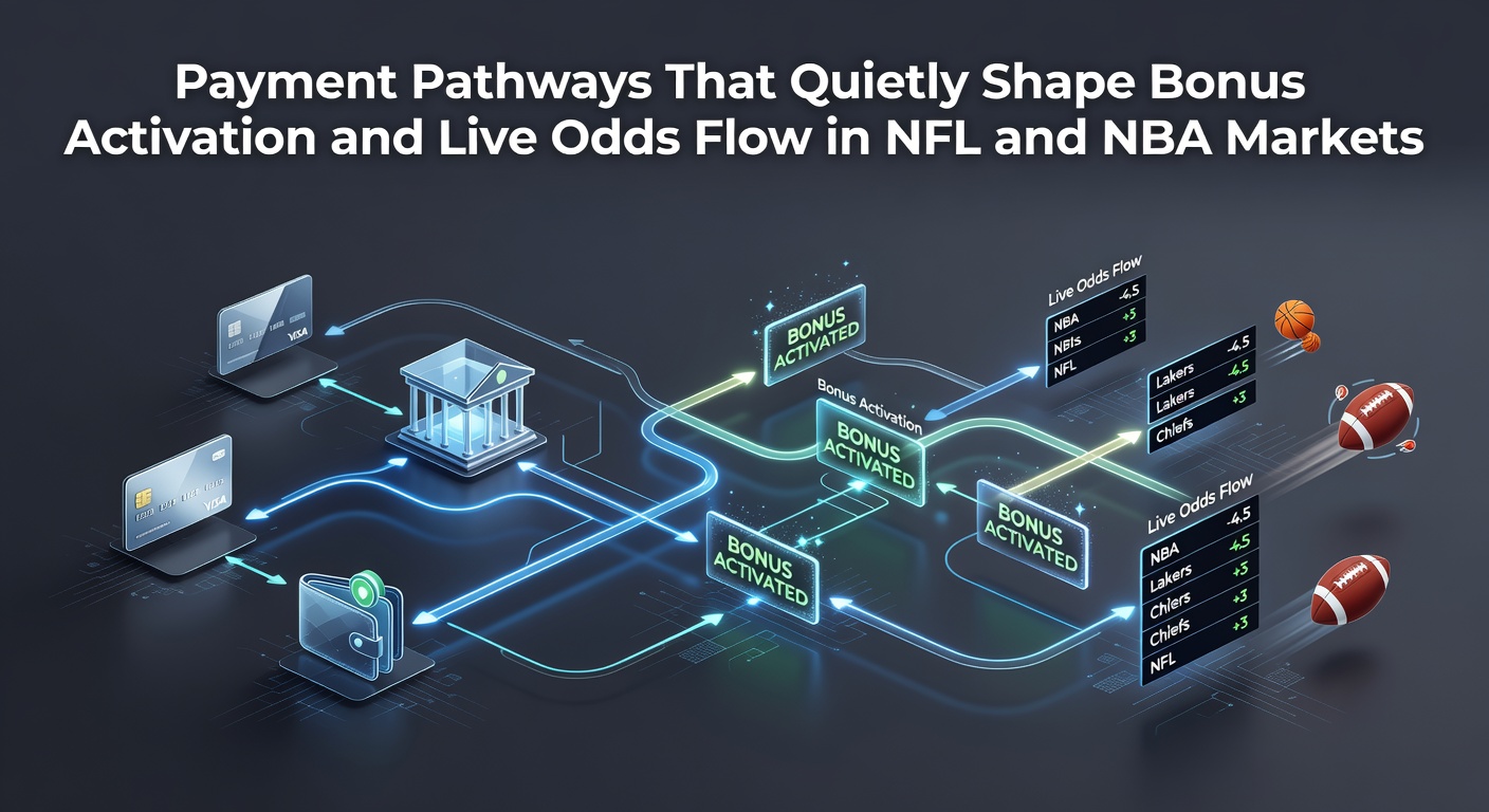 Illustration of payment processing flows connecting bonuses to live odds updates in NFL and NBA betting markets