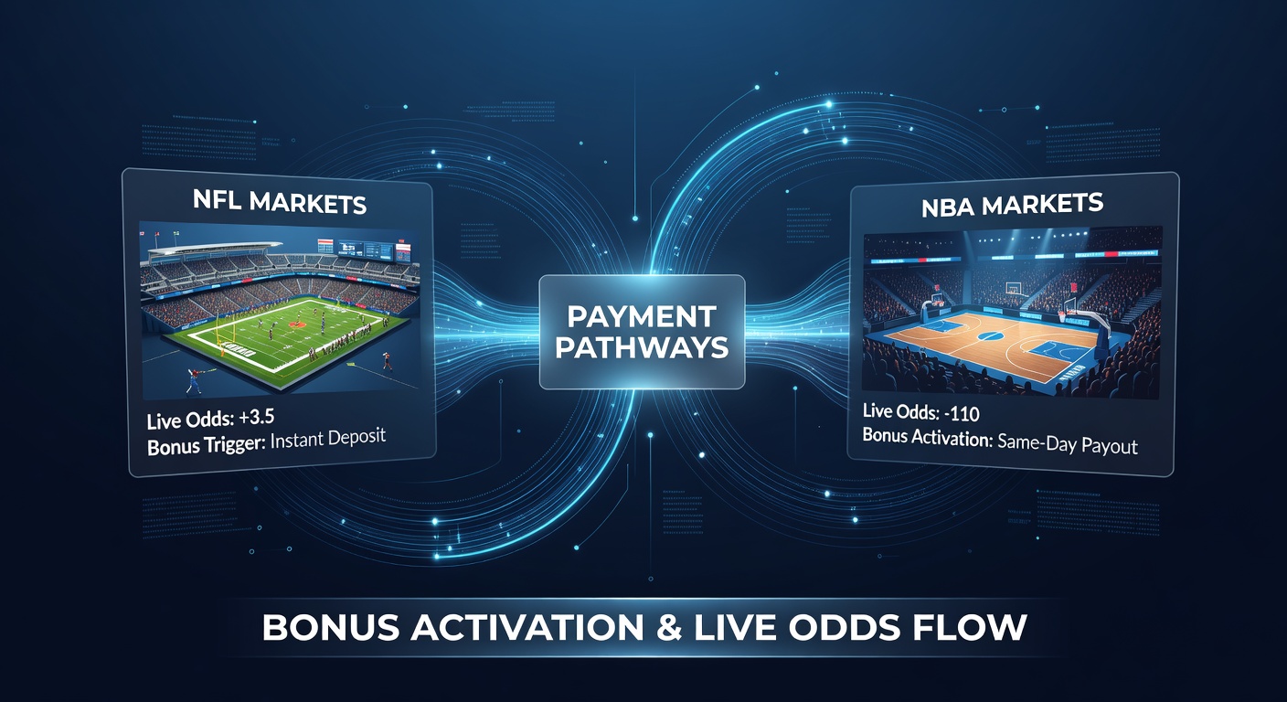 Diagram showing real-time settlement links between deposits, bonus triggers, and dynamic NFL NBA odds adjustments