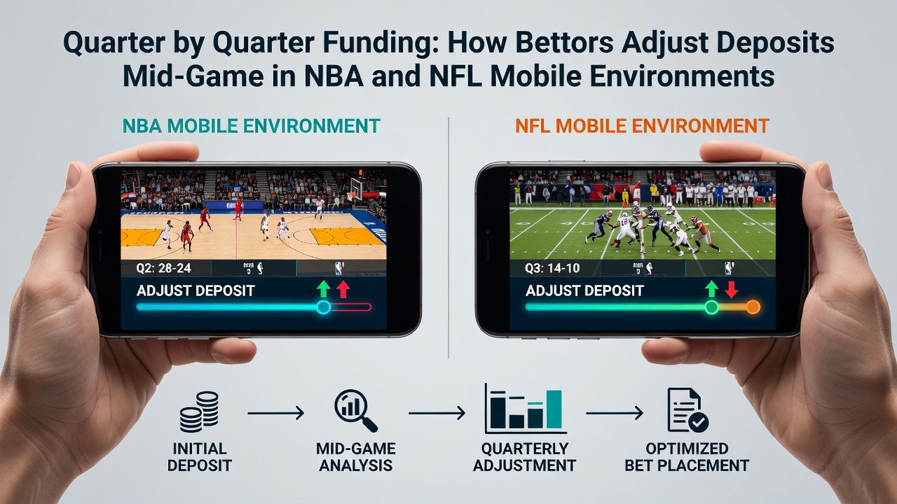 Close-up of NFL mobile app screen displaying real-time odds alongside quick deposit prompts during third quarter action
